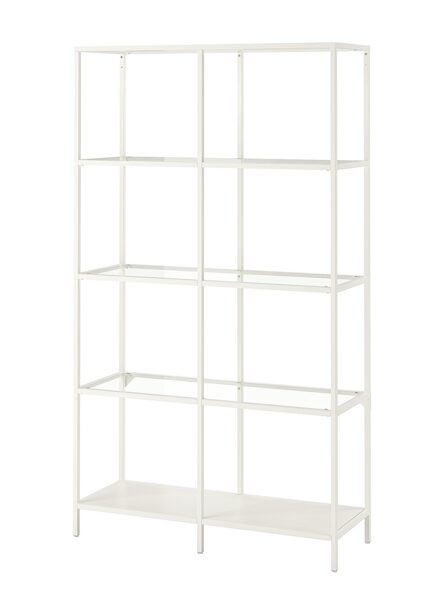 Balts metāla  plaukts ar stikla plauktiņiem, 100x175 cm, VITTSJÖ (noma)